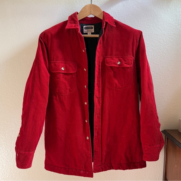 Vintage cherry red 100% cotton corduroy barn jacket w/ collar lined winter coat - Picture 8 of 8